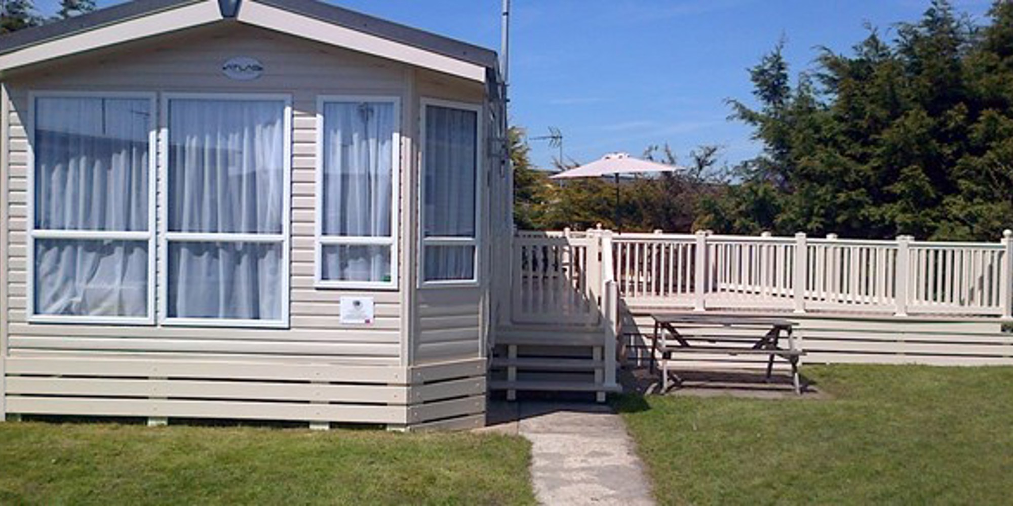 A caravan with decking